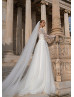 Long Sleeves Beaded Ivory Lace Tulle Shiny Wedding Dress